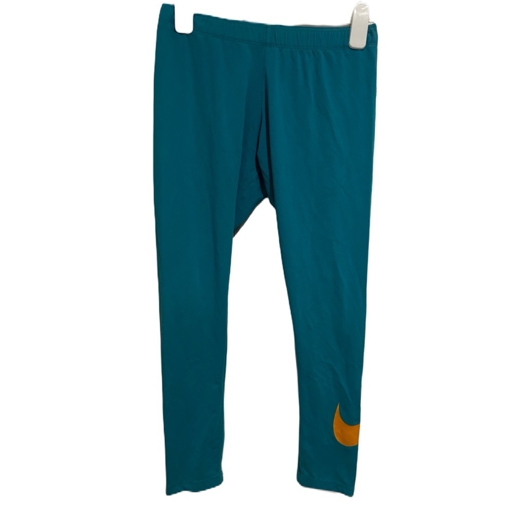 Nike Women’s Aqua Leggings with Orange Logo Size Large
